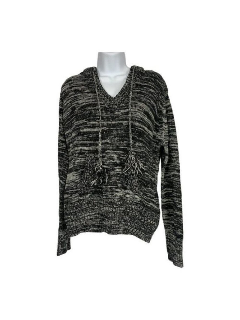 Op Juniors XXL Black & White Hooded Knit Sweater With Tassels